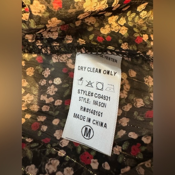 Buddy Love Brown and Cream Ruffled 3/4 Bell flowy Sleeves sheerBlouse size Med - Picture 9 of 10